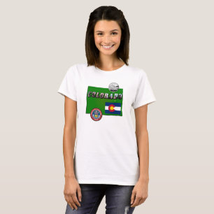 T-shirt Colorado Texte, Drapeau, Sceau, Trimestre, Carte