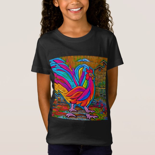 T-Shirt Coloré Abstrait Cartoon Barn Rooster (Devant)