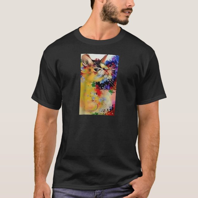 T-shirt Coloré Abstrait Chat Vibrant Artistique Feline Des (Devant)