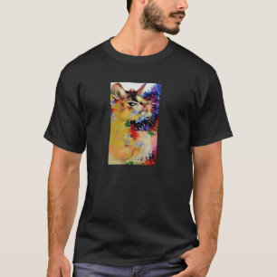 T-shirt Coloré Abstrait Chat Vibrant Artistique Feline Des