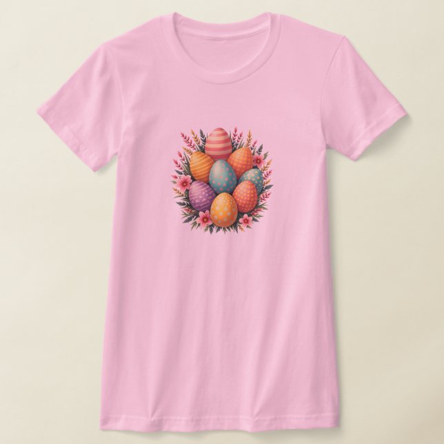 T-shirt coloré Bouquet d'oeufs de Pâques (Poser)