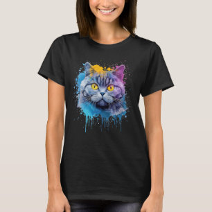 T-shirt Coloré britannique Shorthair Chat Visage Splash Ar