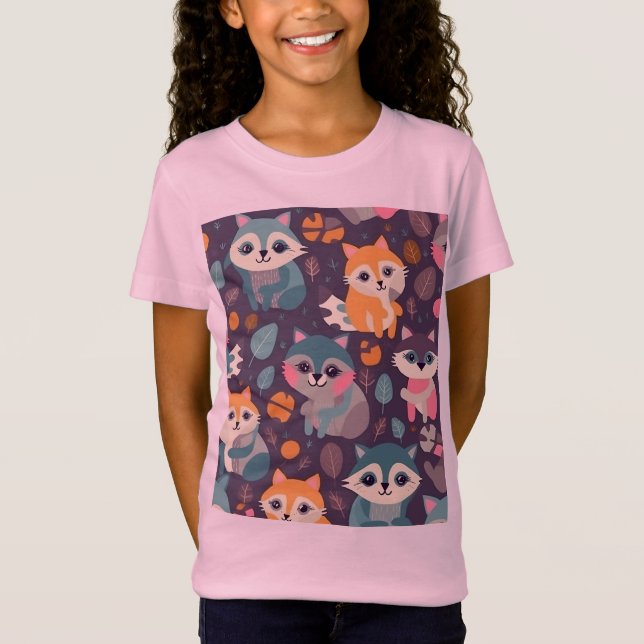 T-Shirt Coloré Cute Raccoon (Devant)