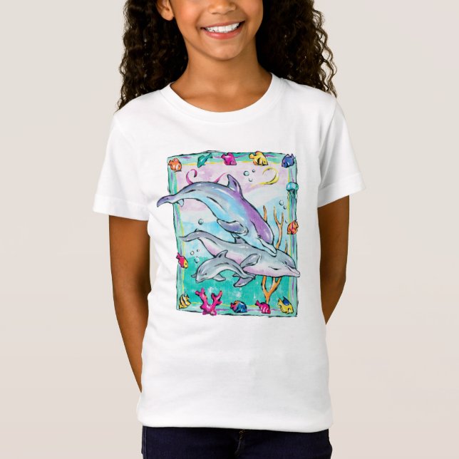 T-shirt coloré et lunatique de dauphins (Devant)