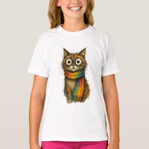 T-Shirt Coloré Fille Arc-en-Ciel Chat Artistique F