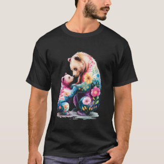 T-shirt Coloré Fleur Maman Ours Ourson Aquarelle Fête des 