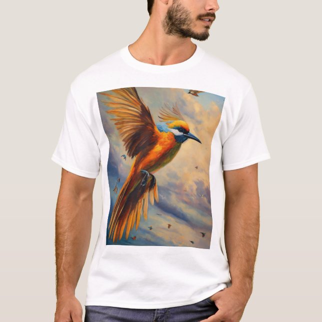 T-shirt coloré imprimé oiseau (Devant)