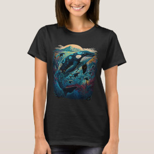 T-shirt Coloré mystique baleine orque observant dauphin po