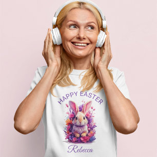 T-shirt Coloré Pastel Bunny de Pâques & Florales d'aquarel