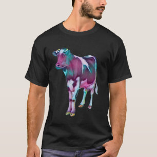 T-shirt Coloré Rétro Ferme Animaux Vache Porte Pour Femmes
