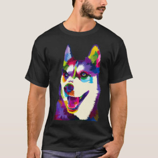 T-shirt Coloré Sibérien husky géométrique brillant Dog 
