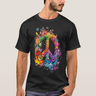 T-shirt Colorée signe de paix fleurs paix colombe monde