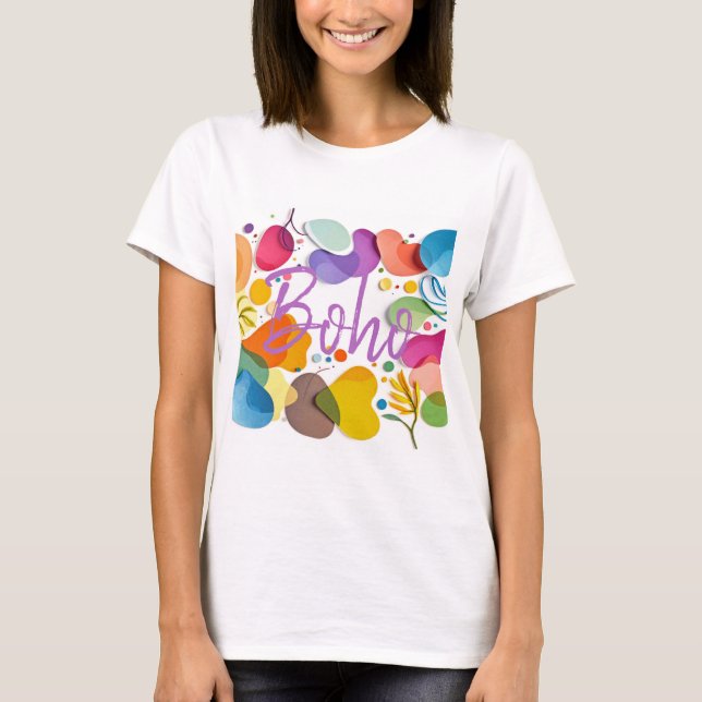 T-shirt Colorful Abstract Botanical Boho Cutout Art (Devant)
