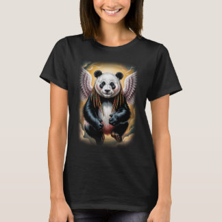 T-shirt Colorful Angel Panda Design on a Black 