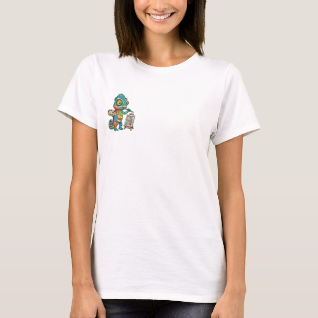 T-shirt Colorful Artistic Chameleon Painter Cartoon (Devant)