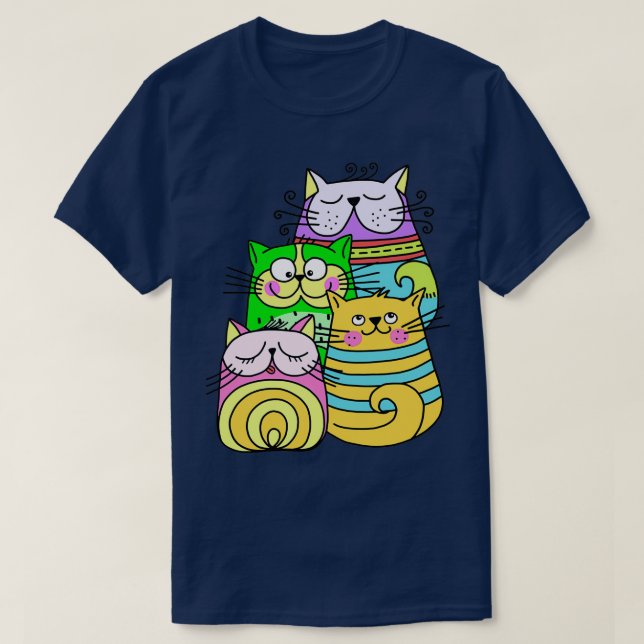 T-shirt Colorful Artsy Collection of Doodle Cats  (Design devant)