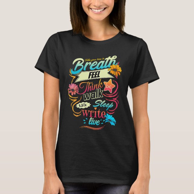 T-shirt Colorful Breath & feel inspirational typographic (Devant)