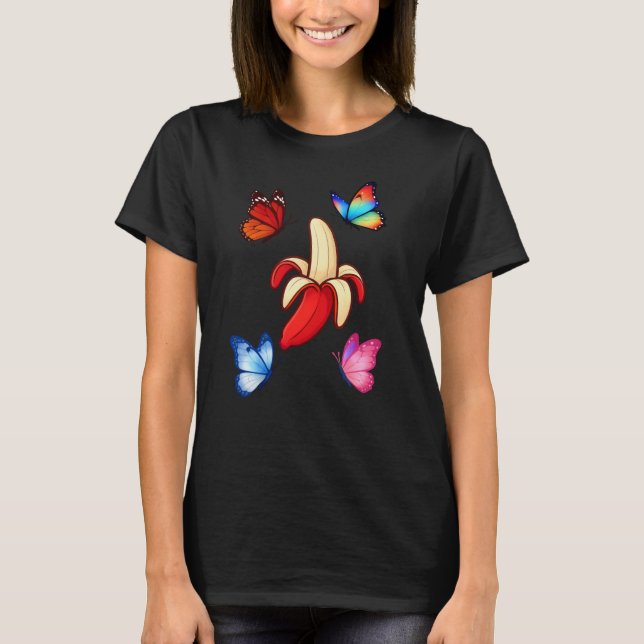 T-shirt Colorful Butterflies and Banana Illustration (Devant)