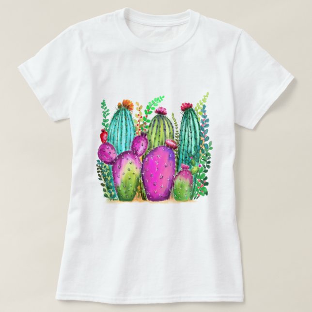 T-shirt Colorful Cactus Flowers (Design devant)