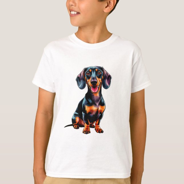 T-shirt Colorful Cartoon Dachshund (Devant)