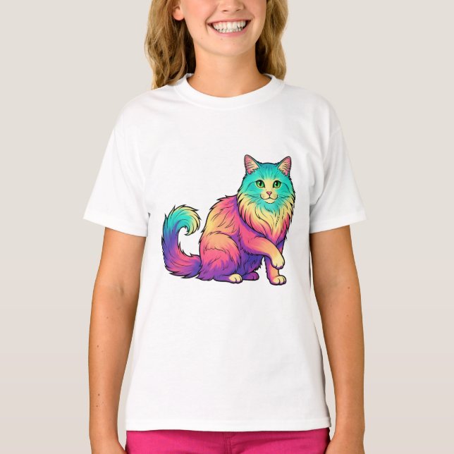 T-shirt Colorful cat Long Hair cat Lover (Devant)