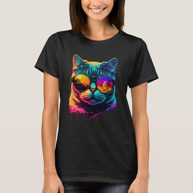 T-shirt Colorful cat wearing glasses graphic (Devant)