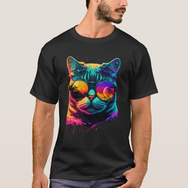 T-shirt Colorful cat wearing glasses graphic (Devant)