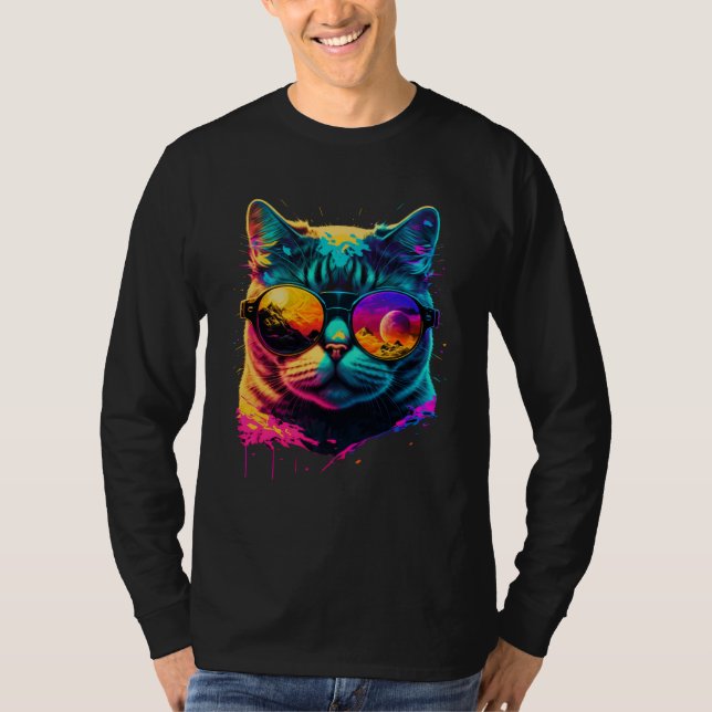 T-shirt Colorful cat wearing glasses graphic (Devant)