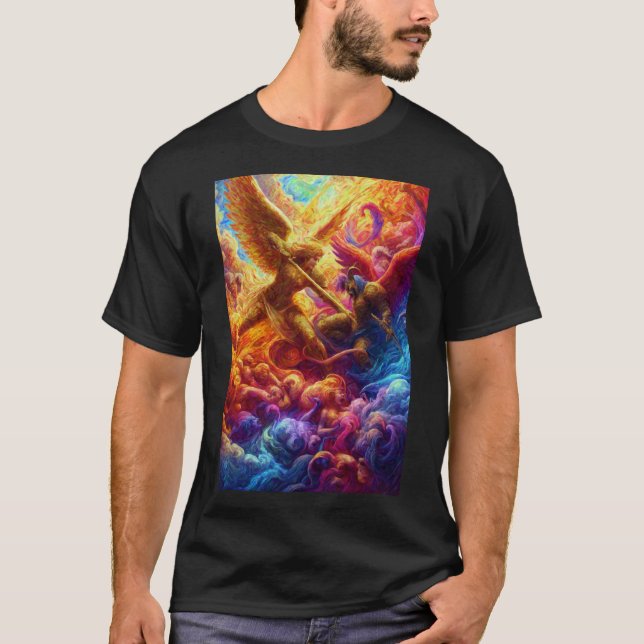T-shirt Colorful Celestial Conflict Peinture Abstraite (Devant)