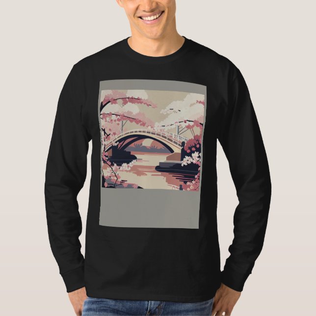 T-shirt Colorful Cherry Blossom Bridge Vibrant (Devant)