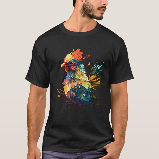 T-shirt Colorful Chicken  Farm Animals Graphic (Devant)