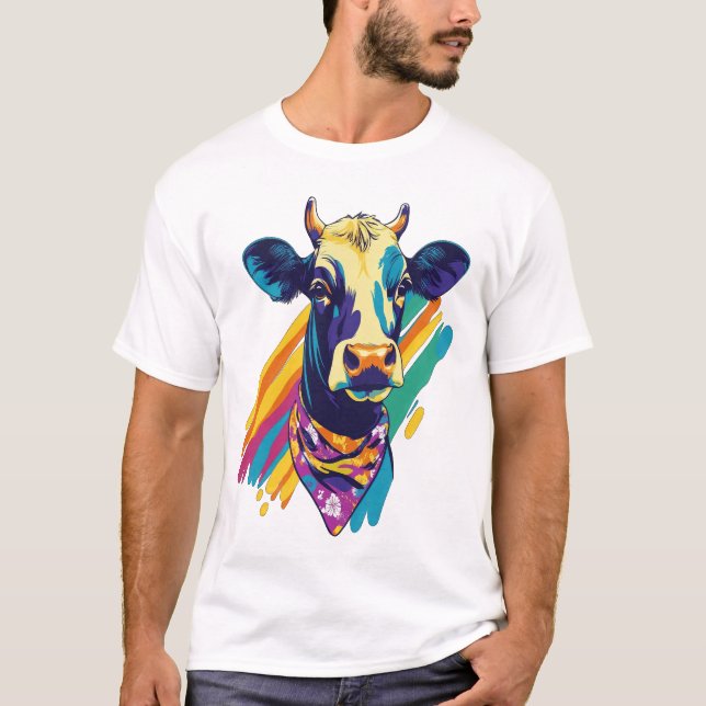 T-shirt Colorful Cow Png, Rainbow Cow Design Png (Devant)