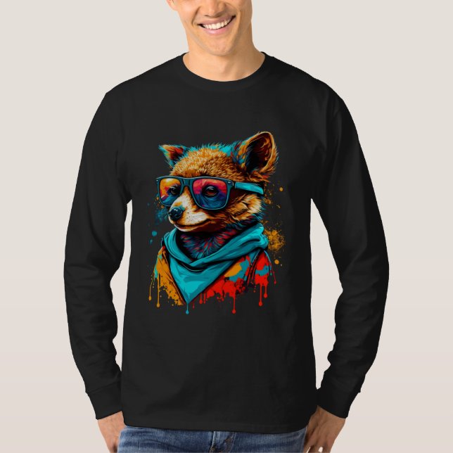 T-shirt Colorful Cute Raccoon with Sunglasses Animal (Devant)