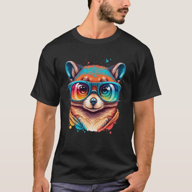 T-shirt Colorful Cute Raccoon with Sunglasses Animal (Devant)