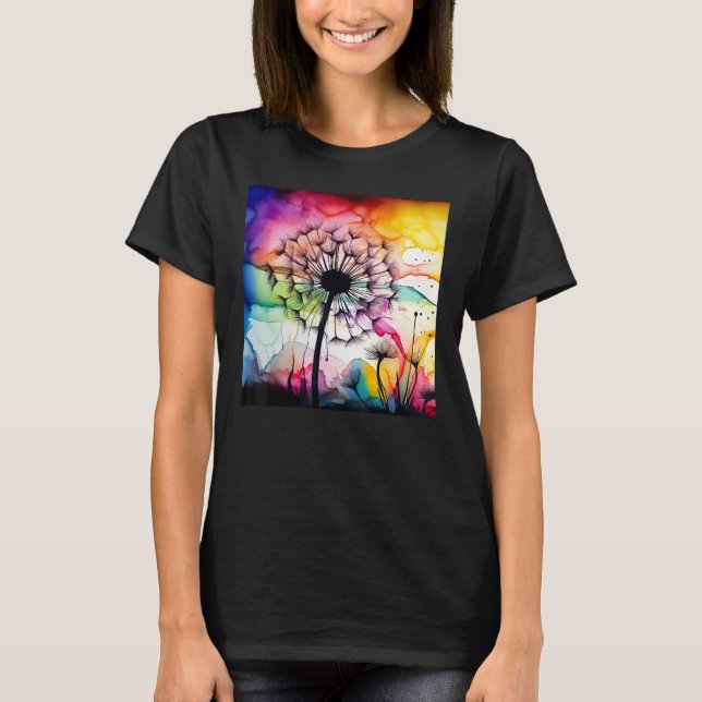 T-shirt Colorful dandelion watercolor optics blowball (Devant)