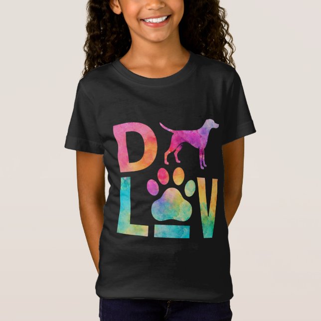 T-Shirt Colorful Dog Love Paw Watercolor Art (Devant)