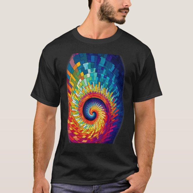T-shirt Colorful Fibonacci Spiral Psychedelic Colors Abstr (Devant)