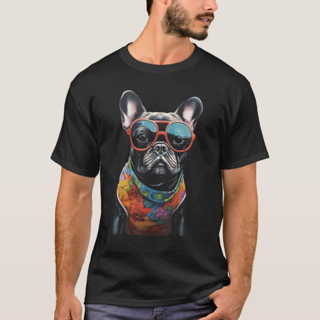 T-shirt Colorful Frenchbulldog Wearing Sunglasees Graphic  (Devant)