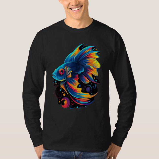 T-shirt Colorful Geometric Aquatic Guppy Fish Guppies Pop  (Devant)