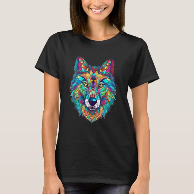 T-shirt Colorful geometric Wolf (Devant)