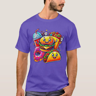 T-shirt Colorful Happy Food Friends Digital Cartoon Art fu