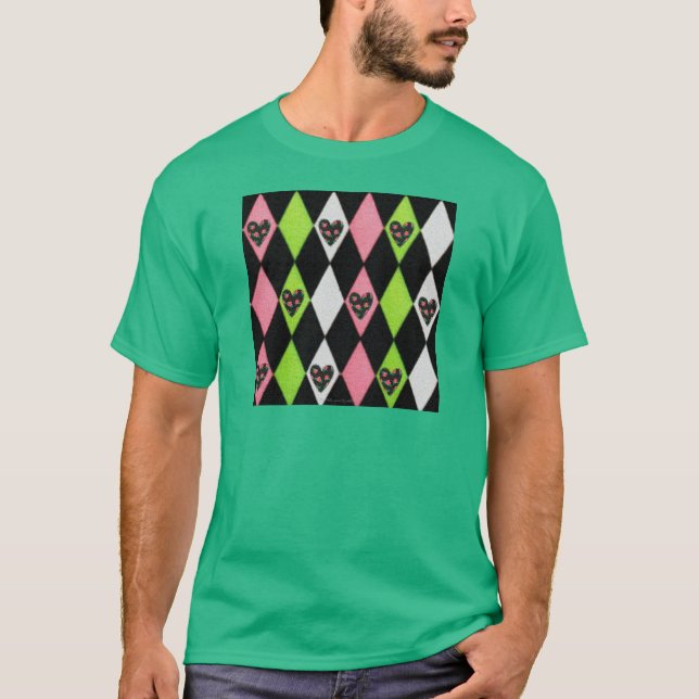 T-shirt Colorful harlequin Print with Rose Hearts (Devant)
