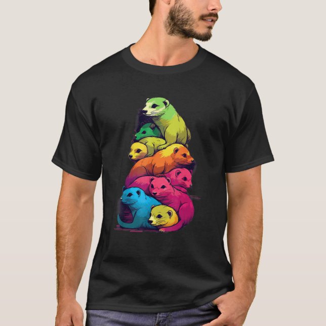 T-shirt Colorful LGBT Pride Ferret Pile (Devant)