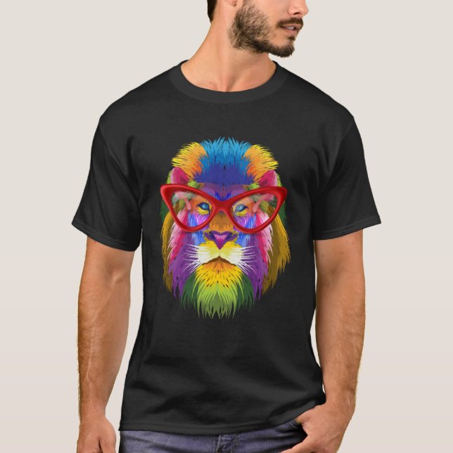 T-shirt Colorful Lion Animal with glasses wildlife (Devant)