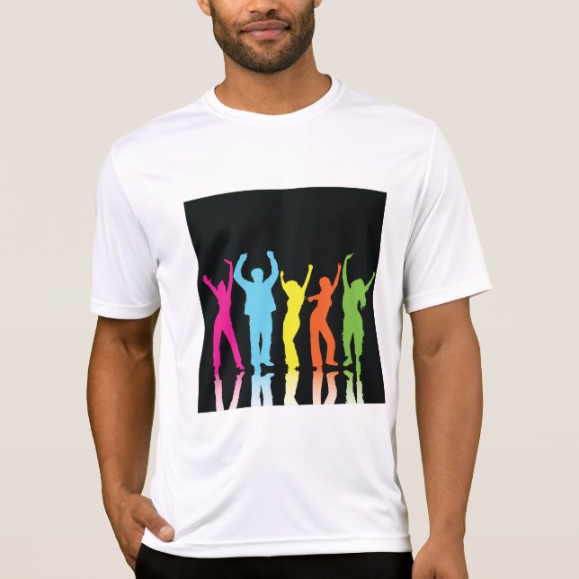 T-shirt Colorful Neon Dancing Silhouettes Retro Party (Devant)