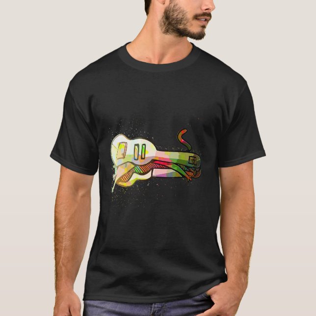 T-shirt Colorful Paint Splash Kitten Cat Guitar (Devant)