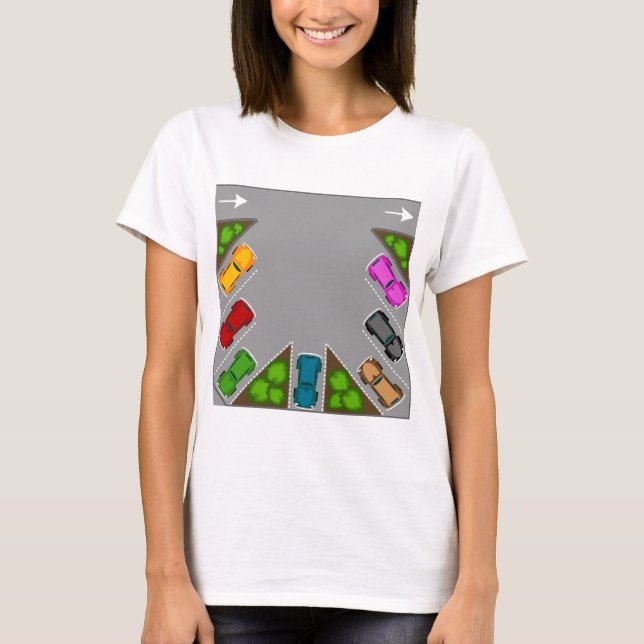 T-shirt Colorful Parking Lot Overhead View Car Enthusiast (Devant)
