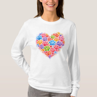 T-shirt Colorful Paw Print Heart – Watercolor Dog Lover 