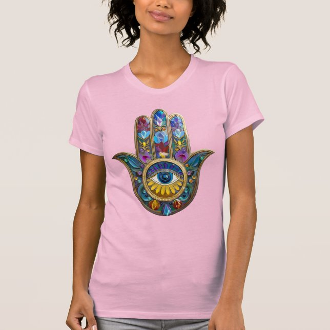 T-shirt Colorful Petals Leaves Hamsa Sapphire Third Eye (Devant)