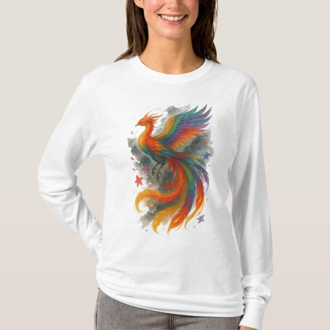 T-shirt 【Colorful Phoenix Bird Long Sleeve T-Shirt】 (Devant)